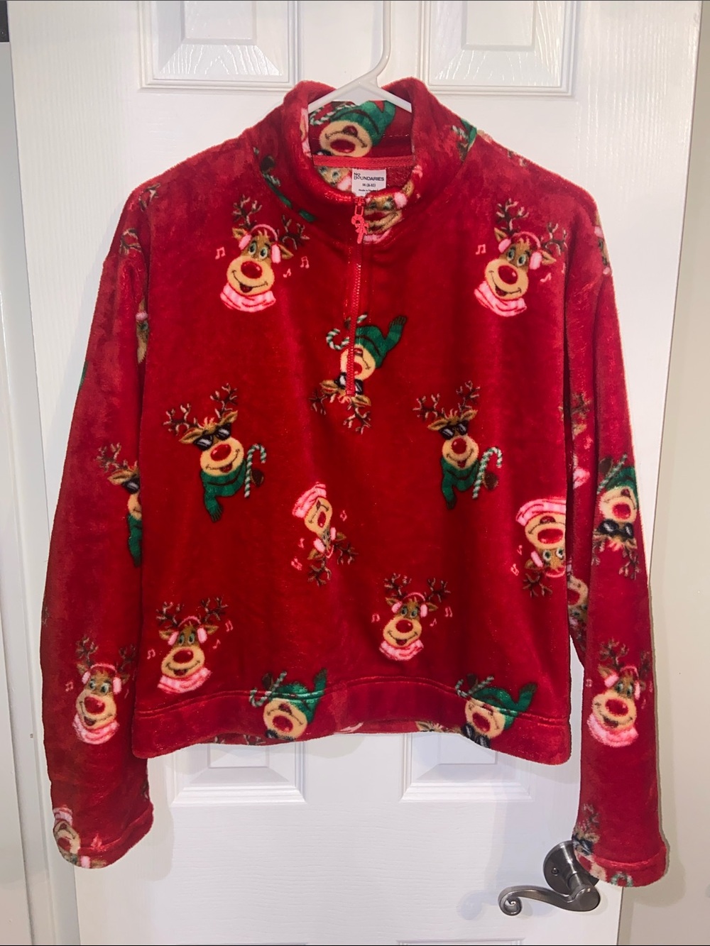 No Boundaries Christmas Reindeer Fleece Pullover M 8–10